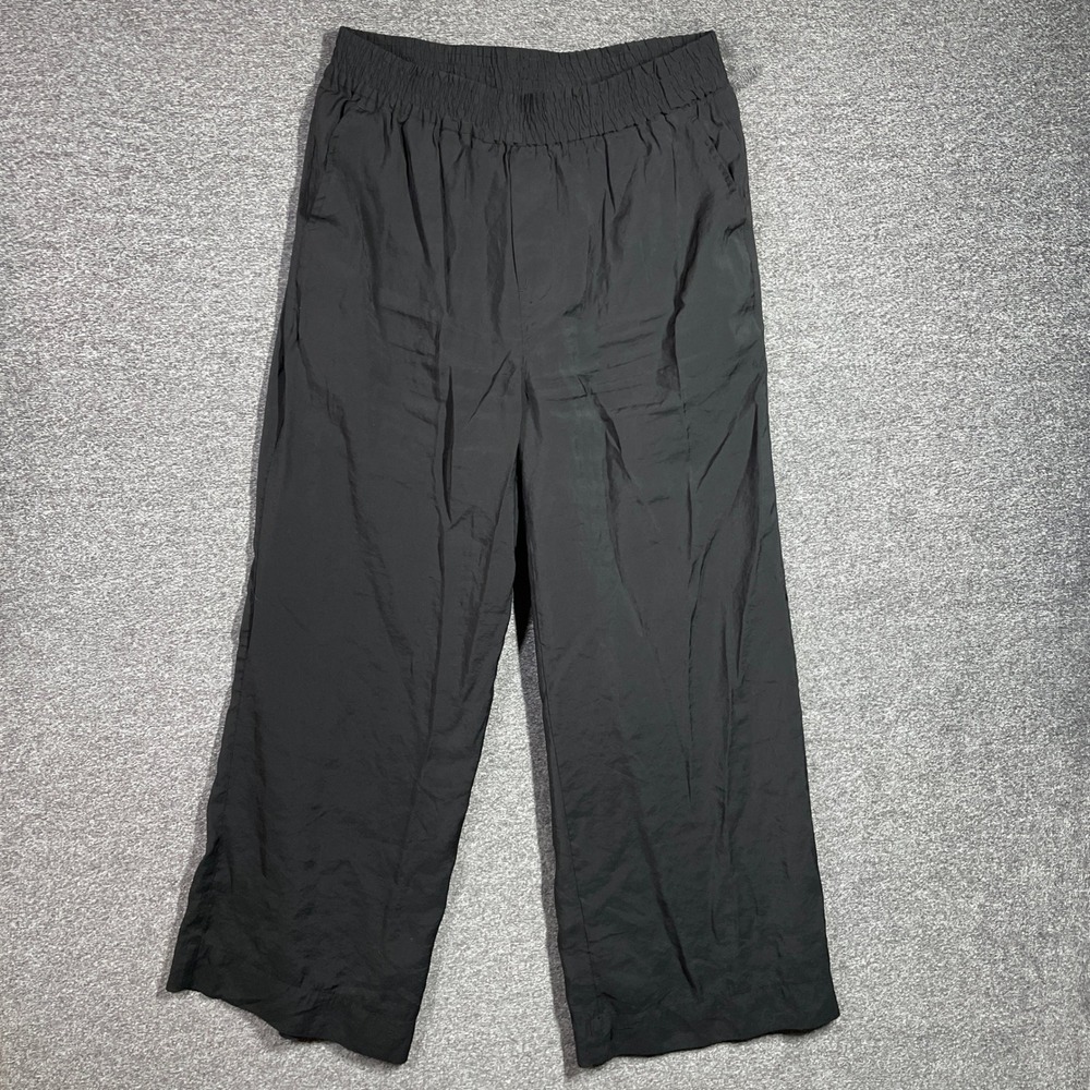 T Tahari Womens Black Wide Leg Elastic Waist Pocket Trousers